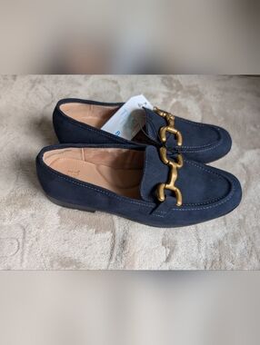 Time and Tru women's navy faux microsuede buckle loafers Size 8 NEW